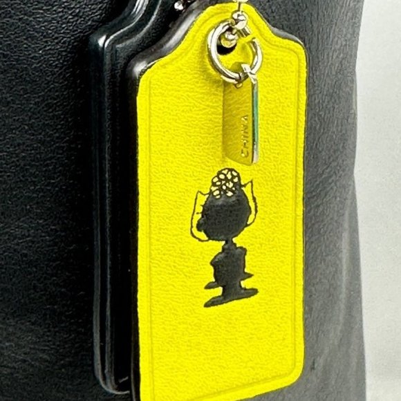 502. LE Coach Snoopy Peanuts Black Leather Bucket Bag Woodstock, Sally, Yellow - Picture 6 of 8